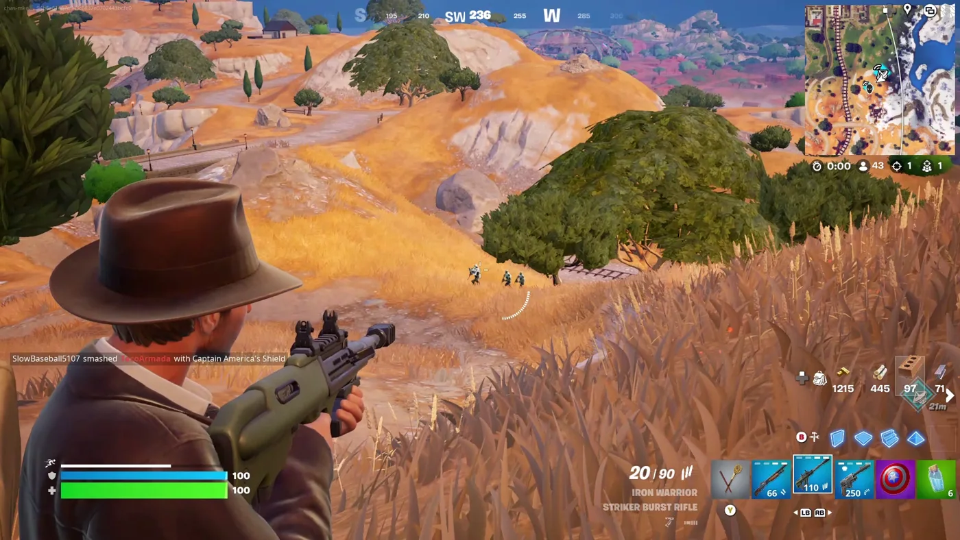 Fortnite cheats Aimbot targeting during a reboot van fight